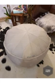 Dolgulu ! Iskandinav El Yapımı Hakiki Deri Ottoman Kırık Beyaz Bohem Puf Yer Ayak Minderi 60x40cm thumbnail 4