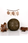 Dolgulu ! Art Deco El Yapımı Hakiki Deri Orijinal Ottoman Yeşil Puf Yer Minder 60x30cm ''özel Seri'' thumbnail 3