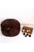 Iskandinav! Özel Seri El Yapımı Hakiki Deri Orijinal Bohem Ottoman Kahve Puf Minder 60cm thumbnail 2