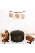 Iskandinav Art Deco El Yapımı Hakiki Deri Orijinal Bohem Ottoman Koyu Yeşil Pouf Minder 60cm - 3