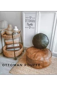 Dolgulu! Art Deco Iskandinav El Yapımı Deri Orijinal Ottoman Bohem Pouf Minder 60x30cm thumbnail 5