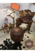 Art Deco El Yapımı Hakiki Deri Orijinal Bohem Ottoman Puf Yer Minderi 60x38cm thumbnail 7