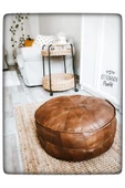 Dolgulu! Iskandinav Art Deco El Yapımı Hakiki Deri Orijinal Bohem Ottoman Puf Minder 60x30cm thumbnail 2