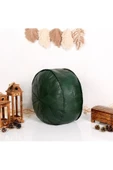 Dolgulu ! ! Art Deco El Yapımı Hakiki Deri Orijinal Bohem Ottoman Yeşil Puf Yer Minderi 60x30cm thumbnail 2
