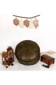 Dolgulu ! Art Deco El Yapımı Hakiki Deri Orijinal Ottoman Yeşil Puf Yer Minder 60x30cm ''özel Seri'' thumbnail 4