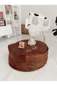 Dolgulu! Art Deco Iskandinav El Yapımı Deri Orijinal Ottoman Bohem Pouf Minder 60x30cm thumbnail 1