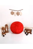 Dolgulu ! El Yapımı Hakiki Deri Orijinal Bohem Ottoman Kırmızı Puf Yer Minderi 60cm (ÖZEL SERİ) thumbnail 8