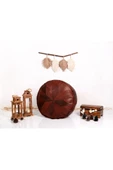 (DOLGULU) Art Deco El Yapımı Hakiki Deri Orijinal Ottoman Puf Yer Minderi 60cm ''özel Seri'' thumbnail 7