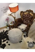 Dolgulu! Iskandinav El Yapımı Hakiki Deri Orijinal Bohem Ottoman Puf Kırık Beyaz Yer Minderi 60x37cm thumbnail 5
