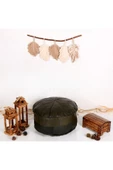 Iskandinav Art Deco El Yapımı Hakiki Deri Orijinal Bohem Ottoman Koyu Yeşil Pouf Minder 60cm - 2