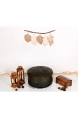 Iskandinav Art Deco El Yapımı Hakiki Deri Orijinal Bohem Ottoman Koyu Yeşil Pouf Minder 60cm - 6