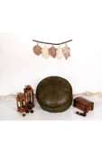 Dolgulu ! Art Deco El Yapımı Hakiki Deri Orijinal Ottoman Yeşil Puf Yer Minder 60x30cm ''özel Seri'' thumbnail 6