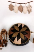 Dolgulu! Art Deco Iskandinav El Yapımı Hakiki Deri Orijinal Bohem Ottoman Puf Yer Minderi 60x30cm - 1