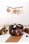 Şok Fiyat Açılışa Özel %50 Off! Art Deco El Yapımı Hakiki Deri Orijinal Bohem Ottoman Puf Minder60cm - 3