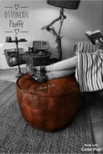 Dolgulu ! El Yapımı Hakiki Deri Orijinal Bohem Ottoman Puf Yer Ayak Minderi 60x42cm thumbnail 5