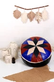 Şok Fiyat Açılışa Özel %50 Off! Art Deco El Yapımı Hakiki Deri Orijinal Bohem Ottoman Puf Minder60cm thumbnail 1
