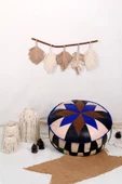 Şok Fiyat Açılışa Özel %50 Off! Art Deco El Yapımı Hakiki Deri Orijinal Bohem Ottoman Puf Minder60cm - 2