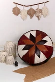 Şok Fiyat Açılışa Özel %50 Off! Art Deco El Yapımı Hakiki Deri Orijinal Bohem Ottoman Puf Minder60cm - 1