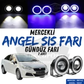 Fiat Linea 2007-2018 Uyumlu Üniversal Mercekli Angel Sis Farı Metal Su Geçirmez 76 mm Mavi Halkalı Gündüz Farı Angel Eyes 2 Adet - 1