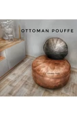 - Art Deco El Yapımı Vintage Hakiki Deri Orijinal Bohem Ottoman Puf Minder 60cm thumbnail 8