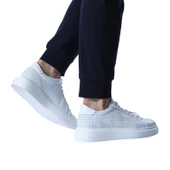 Erkek Hakiki Deri Hasır Desenli Sneaker Beyaz Spor Ayakkabı - 7