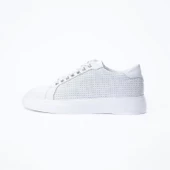 Erkek Hakiki Deri Hasır Desenli Sneaker Beyaz Spor Ayakkabı - 1