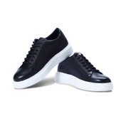 Erkek Hakiki Deri Hasır Desenli Sneaker Siyah Spor Ayakkabı - 6