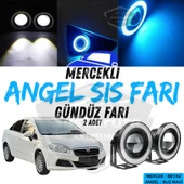 Fiat Linea 2007-2018 Uyumlu Üniversal Mercekli Angel Sis Farı Metal Su Geçirmez 76 mm Buz Mavi Halkalı Gündüz Farı Angel Eyes 2 Adet - 1