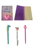 Baskılı squishy defter Defter Küçük Prenses Çizgili 3'lü Kalem Seti - 1