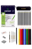 Canson 1557 A5 Eskiz Defterli Adel Karakalem Ve Faber Kuruboya Kalemi Çizim Eskiz Seti - 1