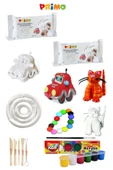 Primo Seramik Hamuru 500 Gr 2x500 GR Funny Kids 15 ML Akrilik 6 Lı Set. - 1