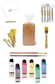 Kırmızı Çömlek Çamuru 5 kg Artdeco 6x140 ml Akrilik Boya Kesme Teli 5'li Ebeşuar Fırça Ponpon Set - 1