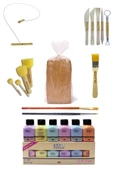 Kırmızı Çömlek Çamuru 5 Kg Artdeco Akrilik Boya 6x75 Ml Pastel Kesme Teli 5'li Ebeşuar Fırça Ponpon - 1