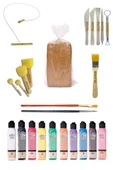 Kırmızı Çömlek Çamuru 5 Kg Artdeco 10x140 Ml Akrilik Boya Kesme Teli 5'li Ebeşuar Fırça Ponpon Set - 1