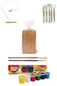 Kırmızı Çömlek Çamuru 5 kg Kesme Teli 5'li Ebeşuarlı 15 ml Akrilik 6'lı Set - 1