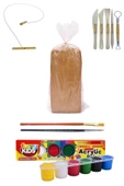 Kırmızı Çömlek Çamuru 10 kg Kesme Teli 5'li Ebeşuarlı 15 ml Akrilik 6'lı Set - 1