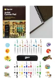 Artist Canvas Pad Tuval Defter A4 10 Yp Akrilik Metalik Marker 6 Metalik 6 Canlı Renkler 12'li Set thumbnail 1