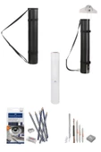 Deri Teknik Proje Tüpü Siyah 11x75cm Faber Dereceli Kalem Seti 8 Parça 35x50 10'lu Resim Kağıdı Set - 1