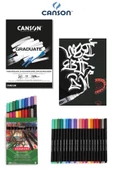 Canson Black Drawing Siyah Çizim Defteri 120g 20 Yp Derwent Academy Water-soluble Marker 20 Renk - 1