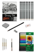 Eskiz Defteri A5 120 Gr 50 Yp Lyra Dereceli Kalem Karakalem Derwent Academy Soft Pastel 12 Renk - 1