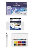 Daler Rowney Aquafine 12'li Tablet Suluboya Canson Suluboya Defteri 18x25cm 300gr Fırça Uçlu Kalem thumbnail 1