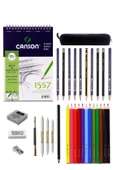 Canson 1557 Eskiz Defterli Faber Karakalem ve Kuruboya Kalemi Çizim Eskiz Seti Kömür Kalem Uzatma - 1