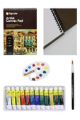 Tigertint Artist Canvas Pad Tuval Defter A4 10 Yaprak Fanart Academy Yağlı Boya Seti 12x12ml Set thumbnail 1