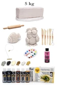Vakumlu Çamuru Beyaz 5 KG Rich Master Mix 60cc Akrilik 6'lı Metalik Renk Seramik Başlangıç Seti - 1