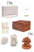 Doğal Kırmızı Kil Seramik Çamuru 2 kg Vakumlu Seramik Çamuru Beyaz 2 KG Kesme Teli Ebeşuar Set - 1