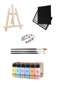 Mini Şövale Artdeco Akrilik Boya 6x75 Ml Pastel Renkler 25x35 Siyah Tuval Akrilik Başlangıç Seti - 1
