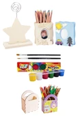 Beleduc Ahşap Kalemlik Çerçeve Çanta Kalemlik Yıldız Kağıt Tutucu Funny Kids 15ml Akrilik Boya Seti - 1
