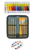 Daler Rowney Gold Taklon 10'lu Çantalı Fırça Seti Fanart Academy 12 X 12ml Akrilik Boya Seti - 1