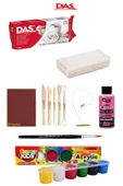 Das Beyaz Seramik Kili 500 Gr Rich Funny Kids 15 Ml Akrilik 6 Lı Vernik Zımpara Hamur Kesme Teli Set - 1