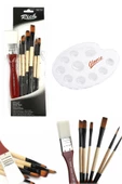Profesyonel 7'li Karma Fırça Set Ve Şeffaf Plastik Palet 19x26 cm - 1